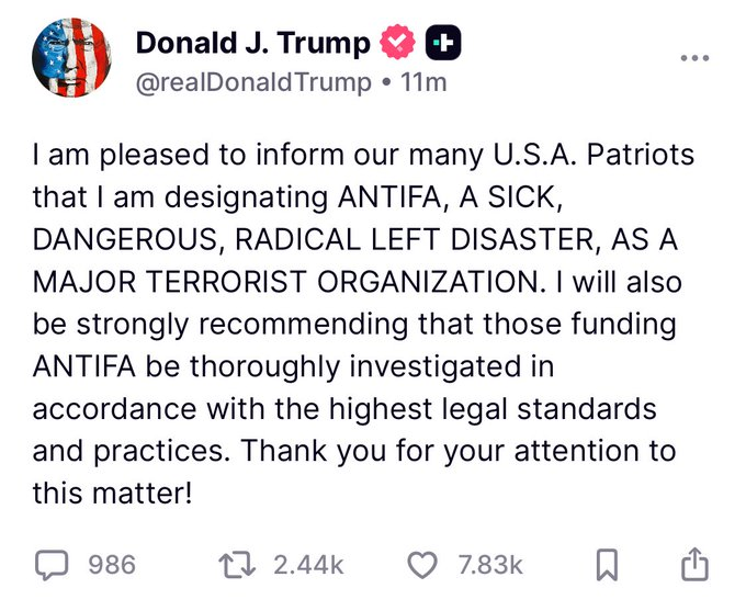 President Trump says he is designating Antifa as a terrorist organization